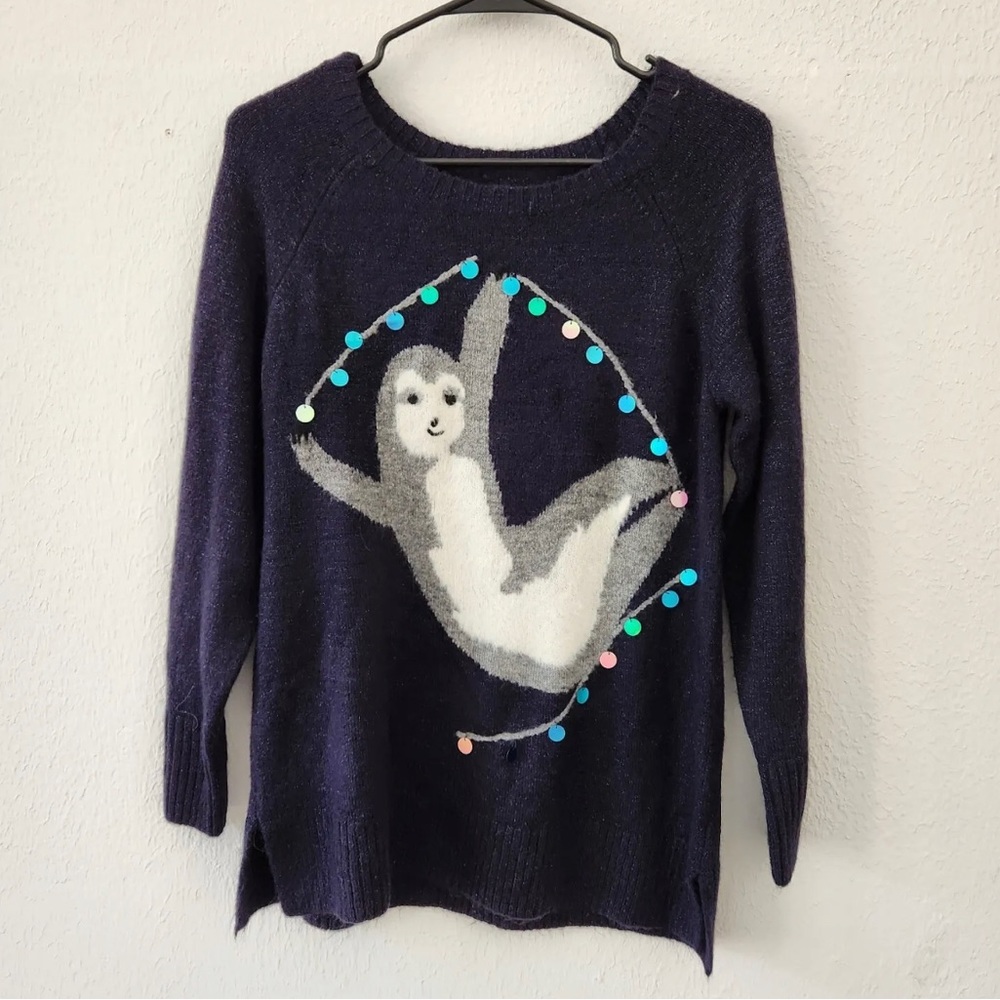 LAUREN CONRAD Sloth Holiday Sweater Size Medium Navy blue